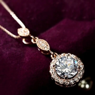 18K Rose Gold GF Made With Swarovski Crystal Brilliant Marquise Halo Necklace - Image 1 of 4