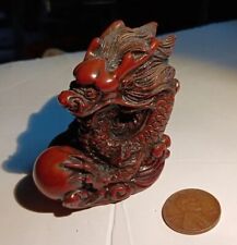 Vintage Asian Chinese Foo Dog Lion Cinnabar Red Resin Luck Intricate Carved