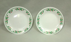 Corelle Winter Holly Dessert Bread Plates 6.75 inches Green Band Set of 2 - Picture 1 of 6