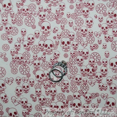 BonEful Fabric FQ Cotton Quilt VTG Sugar Skull Head Flower Gothic Hippie Calico - Image 1 of 4