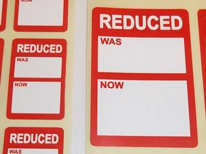 Bright Red REDUCED SALE CLEARANCE Price Point Stickers, Swing Tag Sticky Labels - Picture 1 of 8
