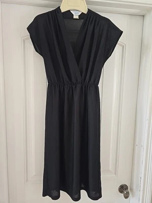 Vestido midi vintage Sears negro cuello en V talla 12 semi transparente Foto 1 de 4