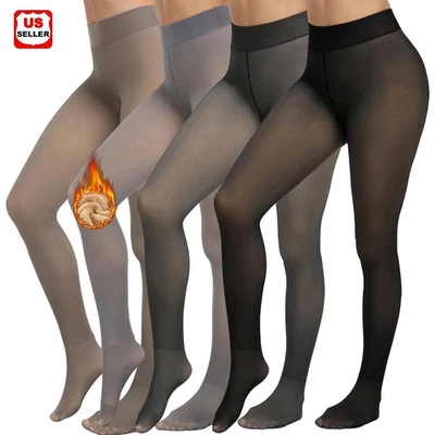 Medias térmicas de invierno forradas de lana gruesas falsas ajustadas transparentes para mujer Foto 1 de 4