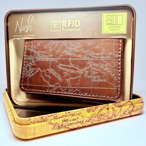PATRICIA NASH Portafoglio Uomo L Fold ID Vintage Laser Map N72308 Ruggine Prezzo al pubblico consigliato $50 Nuovo con scatola - Foto 1 di 15