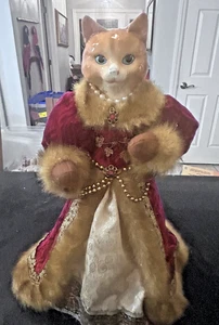Katze Weihnachtsbaum Topper 18" rot Samt Goldrand Urlaub Dekoration LESEN - Bild 1 von 9