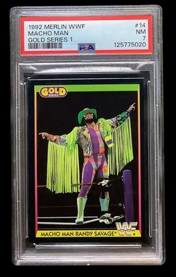 Merlin WWF #89 1992 Macho Man Randy Savage; Gold Series WWE PSA 7 (POP Foto 1 de 3