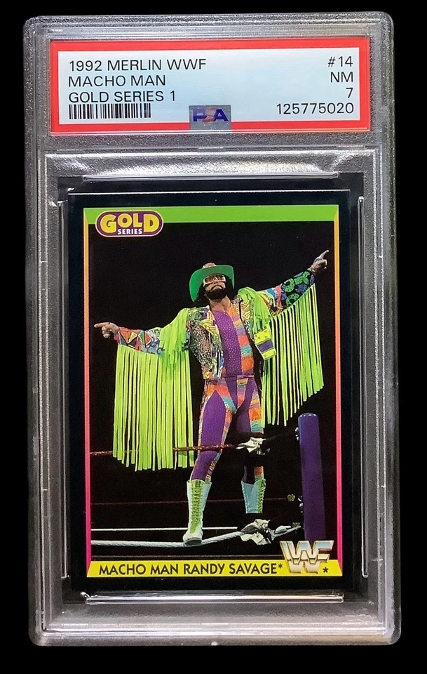 1992 merlin wwf #14 macho man randy savage; wwe gold series PSA 7  (POP 2, 4^) - Image 1 of 3