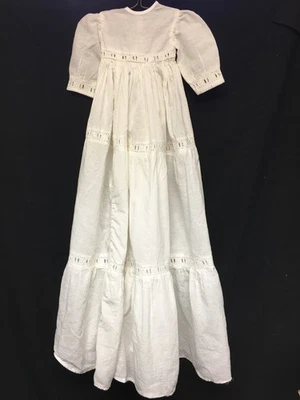 ED9- Vestido largo de algodón para muñecas antiguas alemanas/francesas con cabeza de bisque de 25". Foto 1 de 4