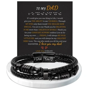 Gifts for Dad Bracelets for Men I Love You Gifts for Him Black Leather Bracel... - Picture 1 of 7