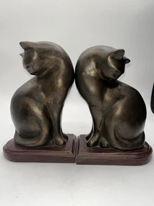 Juego de 2 sujetalibros SPI MCM gato par acabado bronce sobre bases tono madera resina - Imagen 1 de 13