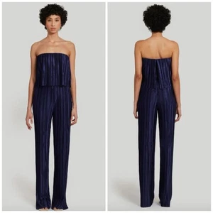 Amanda Uprichard Collina Jumpsuit NWT Women's Size Large Navy Plisse - Picture 1 of 9