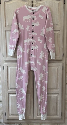 Pijama Lazy One rosa branco "Don't Moose With Me" flapjack 1 peça adulto pequeno - Imagem 1 de 4