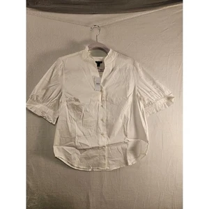 Ann Taylor weiße Bluse mit Rüschenkragen Damen Oberteil Shirt Gr. L Neu #1583 - Bild 1 von 7