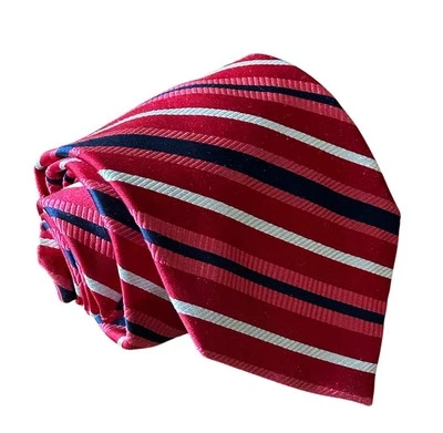 Breuer Neck Tie Mens Red Multicolor Repp Stripes Silk Handmade Modern Italy - Image 1 of 4