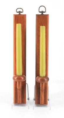 Vintage Wood  Set of 2 Wall Sconces Taper Candle Holders 15" - Image 1 of 4