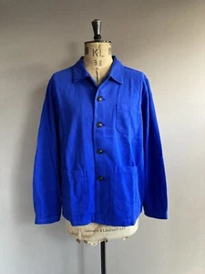 French Chore Jacket Blue Utility Worker Shacket 100% Cotton Twill Herringbone - Picture 1 of 14