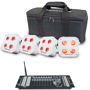 Rockville 4 PACK MINI IR4 White DJ/Party Wash Lights+App+Wireless DMX Controller - Picture 1 of 12