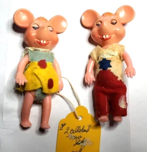 SET OF 2 VINTAGE MICE FIGURES 3” CELLOLOID - Picture 1 of 12