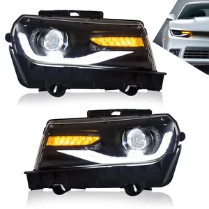Left+Right LED Sequential Headlight Black Housing For Chevrolet Camaro 2014 2015 - Picture 1 of 12