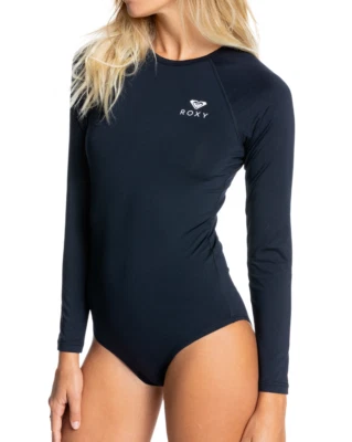 ROXY WOMENS ONE PIECE RASH SWIMSUIT.LONG SLEEVED BLACK BACK ZIPPED BODYSUIT S25 - Image 1 of 4