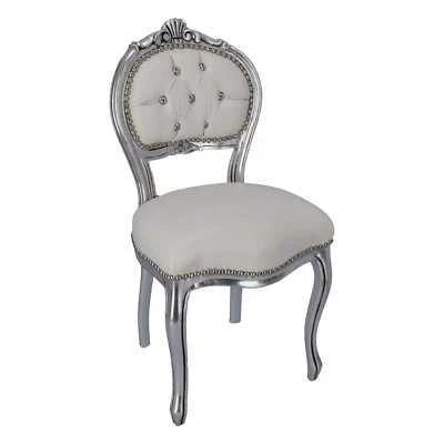 Sedia da musicista il legno foglia argento con eco-pelle bianca e gemme incaston - Immagine 1 di 4