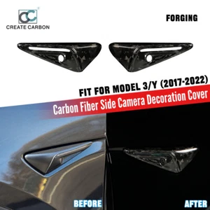 2pcs Forged Carbon Fiber Side Camera Turn Signal Cover For Tesla Model 3 Model Y - Imagen 1 de 7
