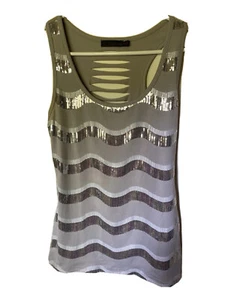 Vintage ( Y2K Cherrie ) Sequins Viscose Spandex Tank Top Size M Slits at back - Picture 1 of 7