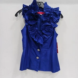 Women's Donna Ricco Ruffled Neck Ruched Satin Blouse Sz 2 NWT - Picture 1 of 5