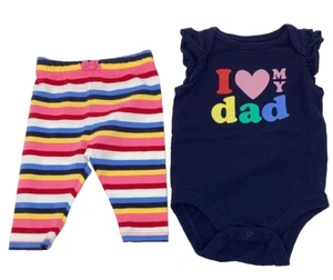 Baby Gap Mädchen 3-6 Monate blau I Love Dad Body und bunt gestreifte Leggings - Bild 1 von 7