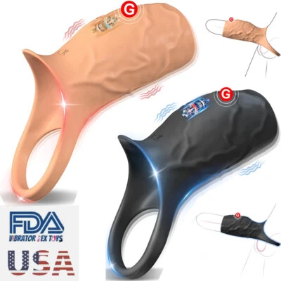 Vibrating Penis Extender Sleeve Cock Ring Vibrator Extension Men Couple Sex Toys - Image 1 of 4