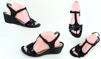 ECCO T-Strap Wedge Sandals Black / Patent / Snake Print Sz EU 41 / US 10 – 10.5 - Image 1 of 4
