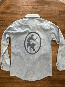Vintage Washington Dee Cee Mens Small Blue Denim Chambray Banjo Player Graphic - Picture 1 of 8