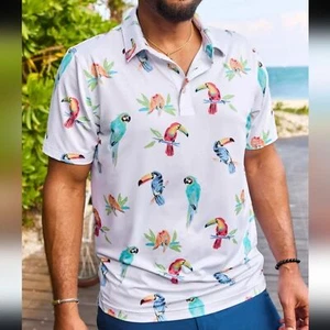 Chubbies The Dude Where's Macaw Men's Polo Shirt Suze Large Performance - Picture 1 of 11