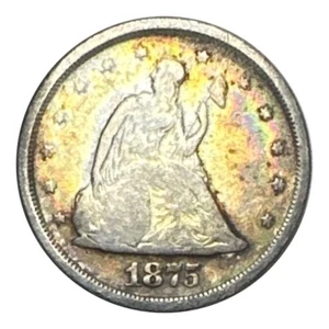1875-S U.S. Silver Twenty Cent Piece - Beautifully Toned - Fine - Old Cleaning - Picture 1 of 4