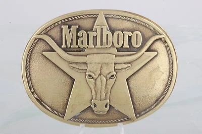 SOLID BRASS MARLBORO PHILLIP MORRIS INC 1987 LONGHORN BELT BUCKLE 9744 - Image 1 of 2