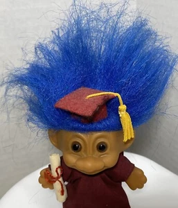Troll Doll 3.5 Russ Graduation Day I DID IT- DIPLOMA HAT MAROON GOWN BLUE  HAIR - Picture 1 of 4