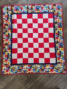 Homemade baby Quilt mickey mouse  checkered colorful 38" x 42".            (*20)