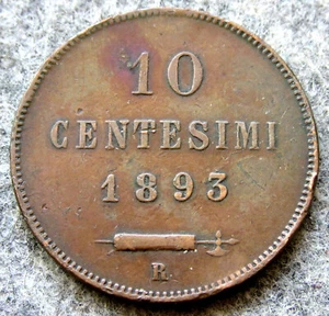 SAN MARINO 1893 R 10 CENTESIMI, Coat of Arms Copper yes we do combine postage - Picture 1 of 6