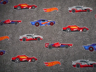 Quilt Fabric 1 1/8 Yard  Hot Wheels Race Cars on Gray Boys Premium Cotton - Image 1 of 2