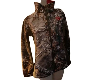Realtree Xtra Women’s Size Med Full Zip Camo Hunting Jacket Red Fleece Trim Coat - Image 1 of 4