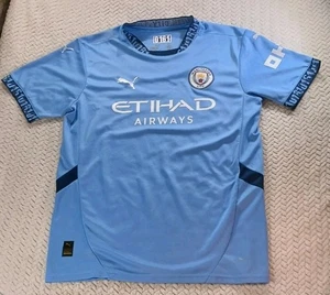 Etihad Airways Manchester City Men’s Puma Blue White Player Jersey Sz Large 0161 - Picture 1 of 21