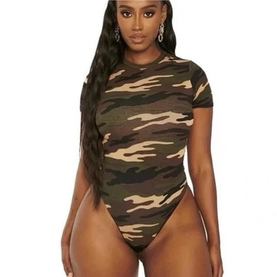 Naked Wardrobe Women Mama Malika Crew T-Shirt Bodysuit Camouflage - Image 1 of 4