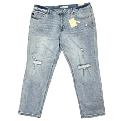 Pantalones de mezclilla Kancan High Rise Boyfriend talla grande 22 lavado ligero desgastado elástico ¡NUEVOS! Foto 1 de 4