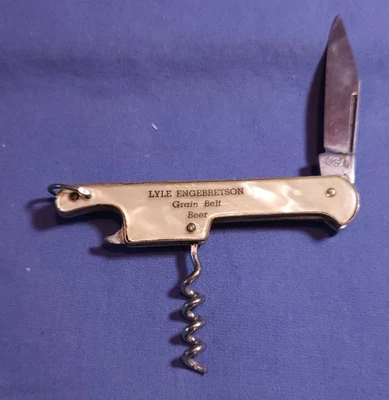 Vtge USA Folding Pocket Knife Key Fob  Corkscrew  Bottle opener Promo Grain Belt - Image 1 of 4