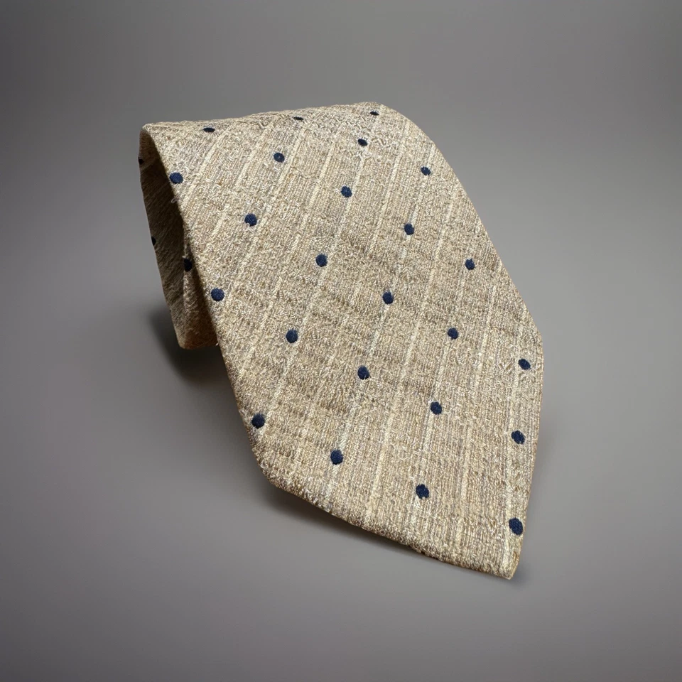 Ermenegildo Zegna Men's Silk Neck Tie Gold Navy Polka Dot Made In Italy - Image 1 of 4