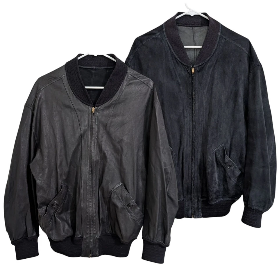 Chaqueta Bomber Bally Años 90 Italia Reversible Cuero Negro/Gamuza - Para Hombre 38, Mediana Foto 1 de 4