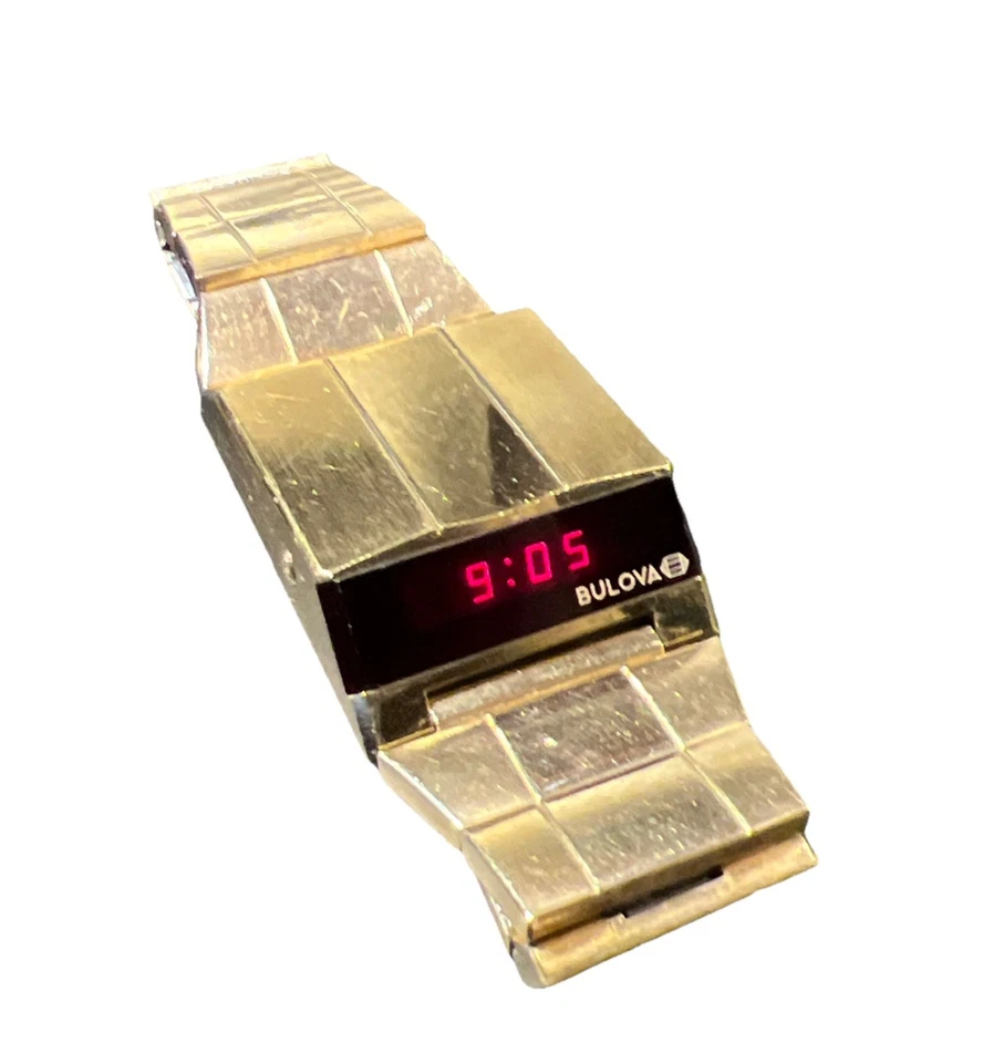 RELOJ CONDUCTOR BULOVA 1976 VINTAGE N6 Computron rojo LED tono dorado pulsera duquesa Foto 1 de 4