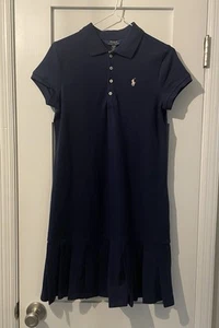 Ralph Lauren Short Sleeve Collared Dress Navy Blue Pink Pony Girl’s Size XL (16) - Picture 1 of 9