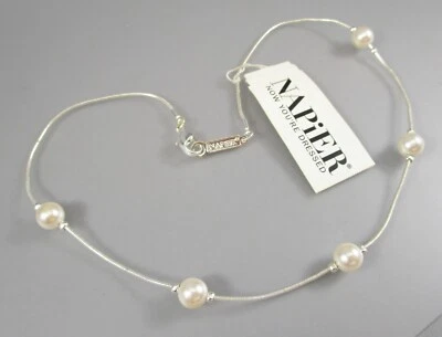 NWT NAPIER Silver Tone Faux Pearl Stations 16" Choker Necklace 8627 - Image 1 of 4