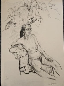 Vintage large Original pencil & charcoal drawing by Lewis Davies 1939-2010 nude - Picture 1 of 19